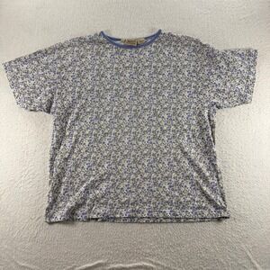 Woolrich‎ Floral Print Cotton T-Shirt XL Blue Periwinkle Cottagecore Fairy Top